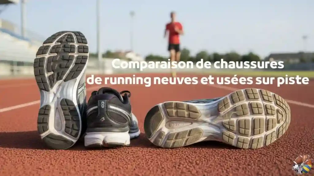 Comparaison de chaussures de running neuves et usées sur piste