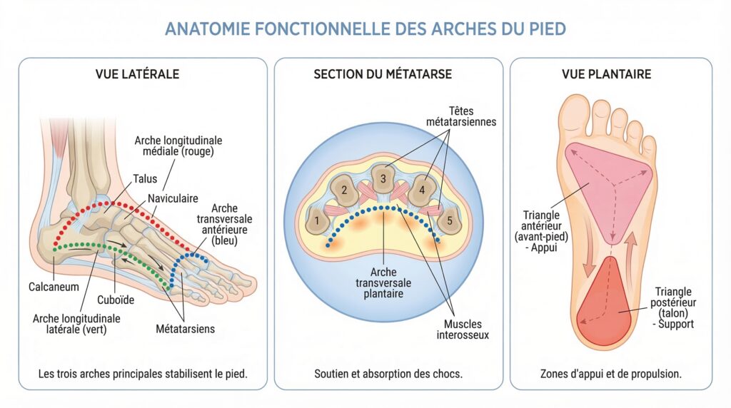 Les trois arches du pied et les triangles mécaniques d'appui