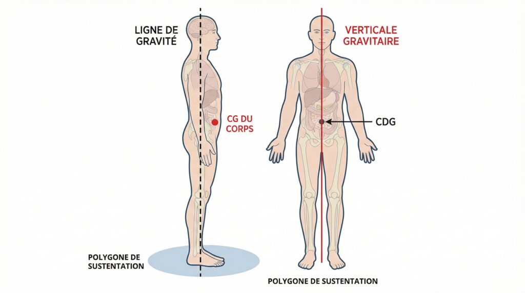 Position du centre de gravité sur le corps humain