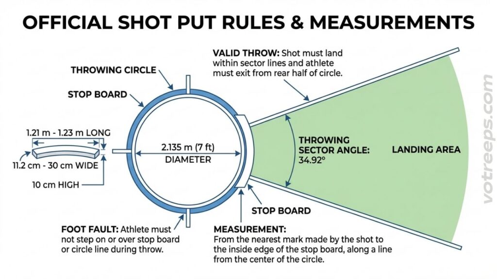 official shot put rules with labeled measurements
