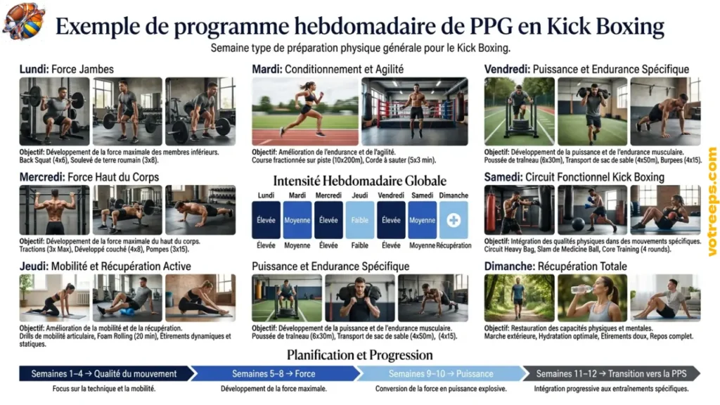 Exemple de programme hebdomadaire de PPG en Kick Boxing